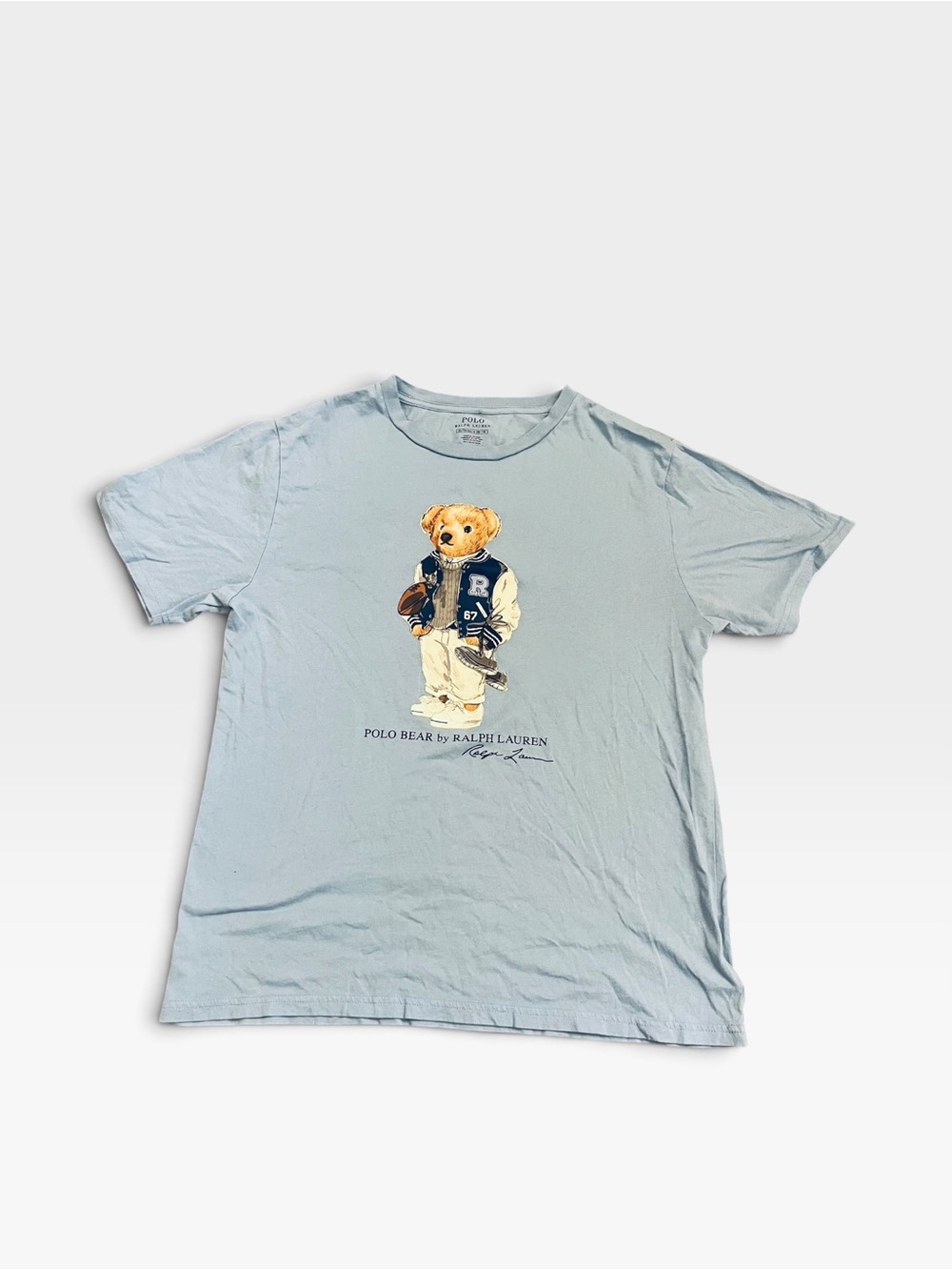 Polo Ralph Lauren Boys shirt| Polo Bear| collegiate varsity|Light Blue| XL 🐻🏈